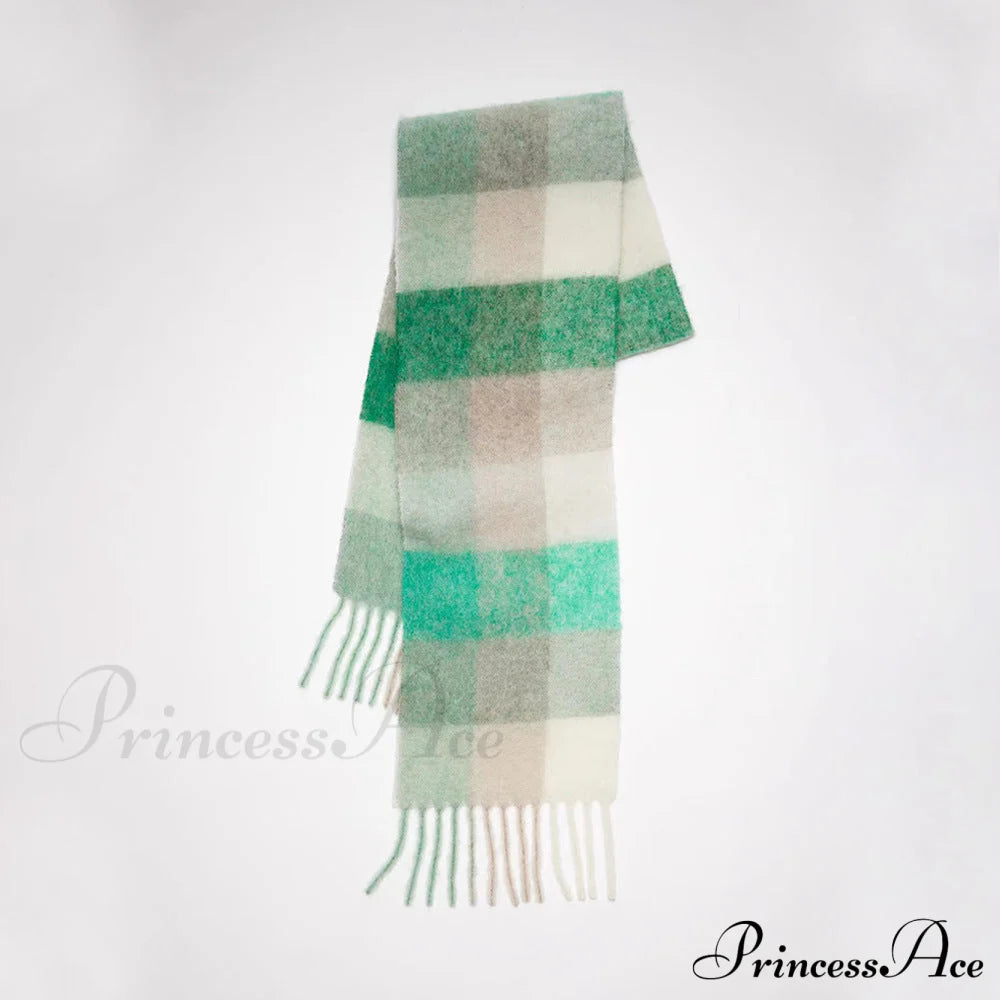 Warm Cozy Soft Thick Stylish Classic Trendy Checkered Rainbow Scarf Green