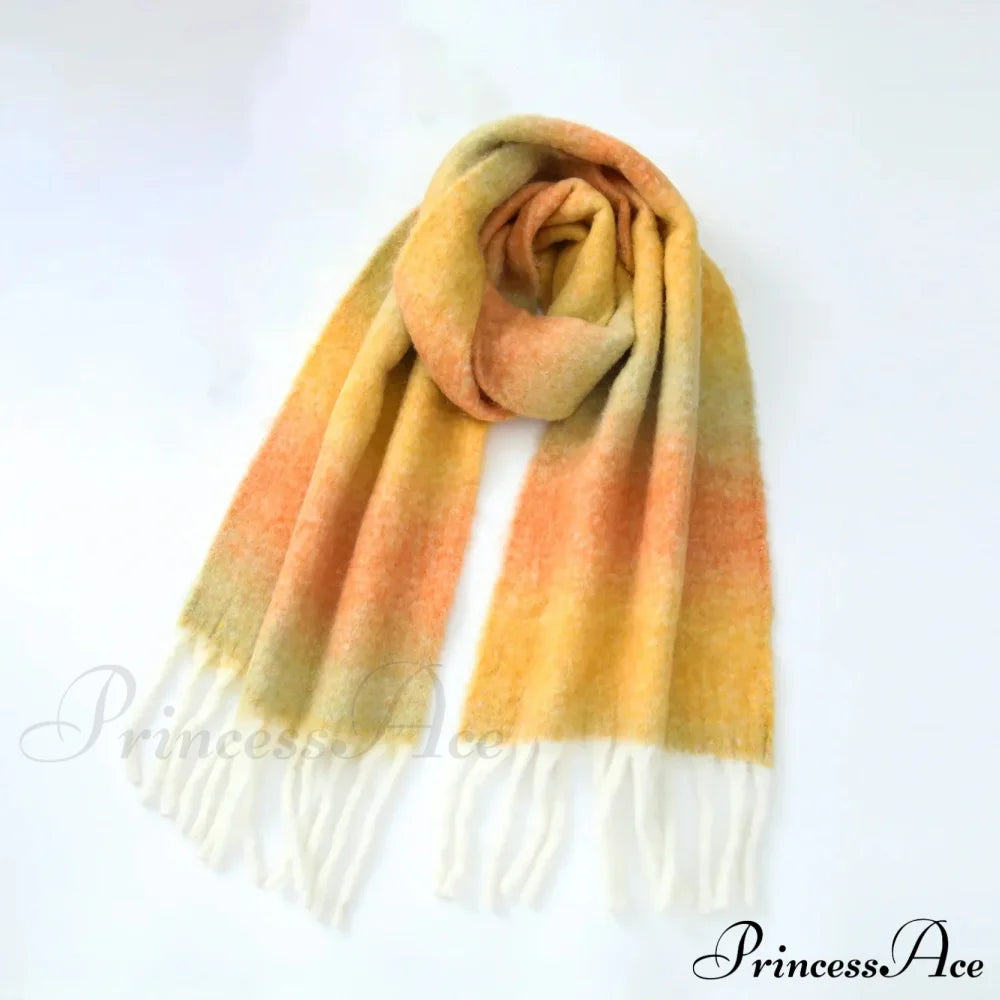 Warm Gradient Color Wool Winter Scarf Melon Orange Scarfs-L