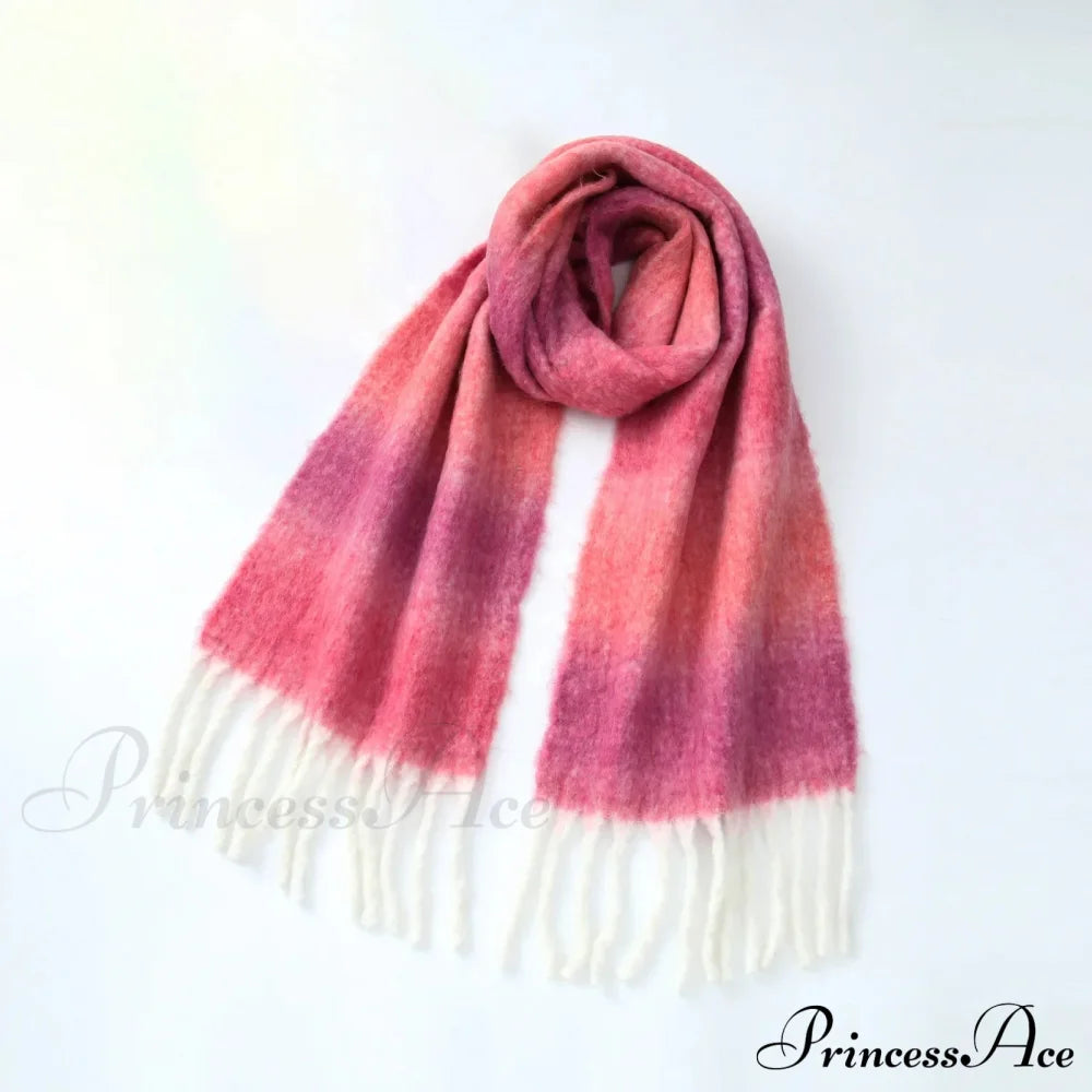 Warm Gradient Color Wool Winter Scarf Pink Scarfs-L