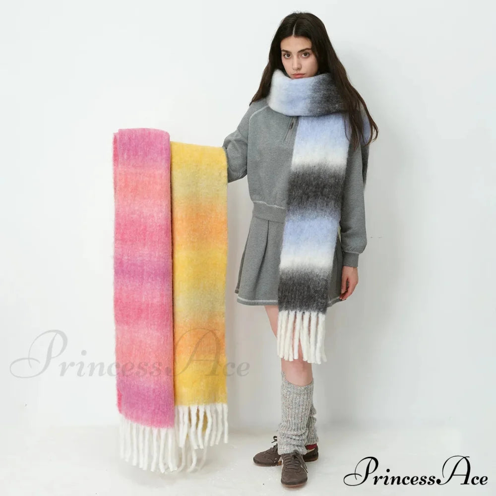 Warm Gradient Color Wool Winter Scarf Scarfs-L