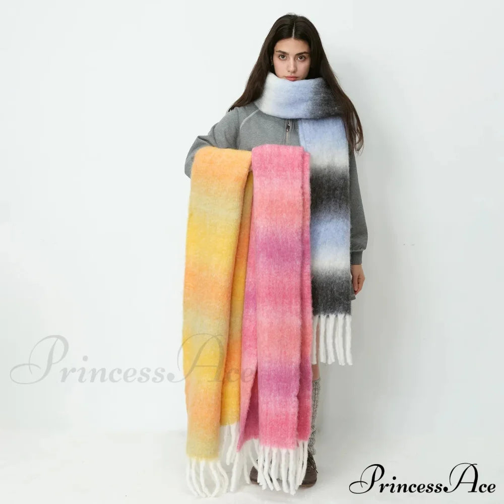 Warm Gradient Color Wool Winter Scarf Scarfs-L