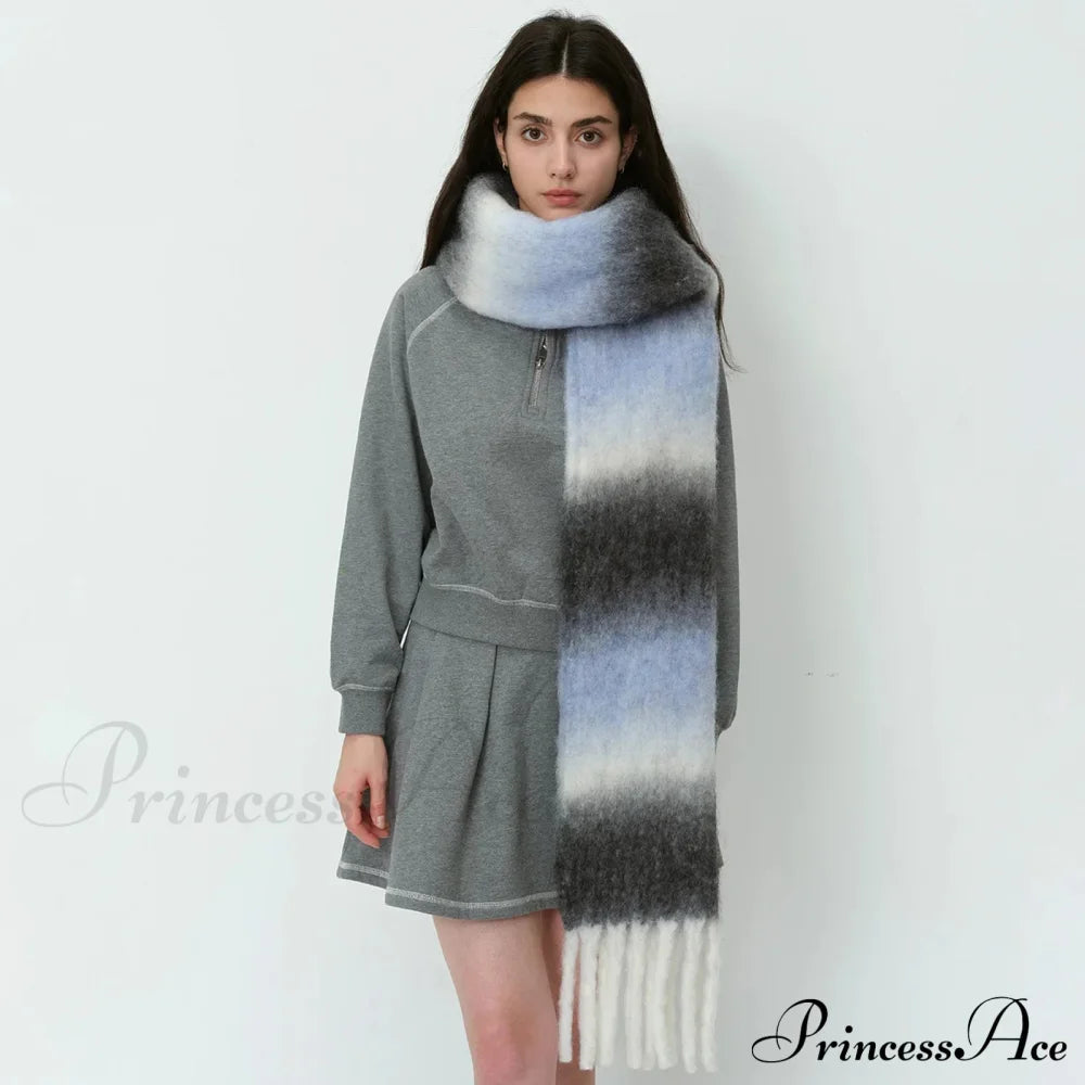 Warm Gradient Color Wool Winter Scarf Scarfs-L