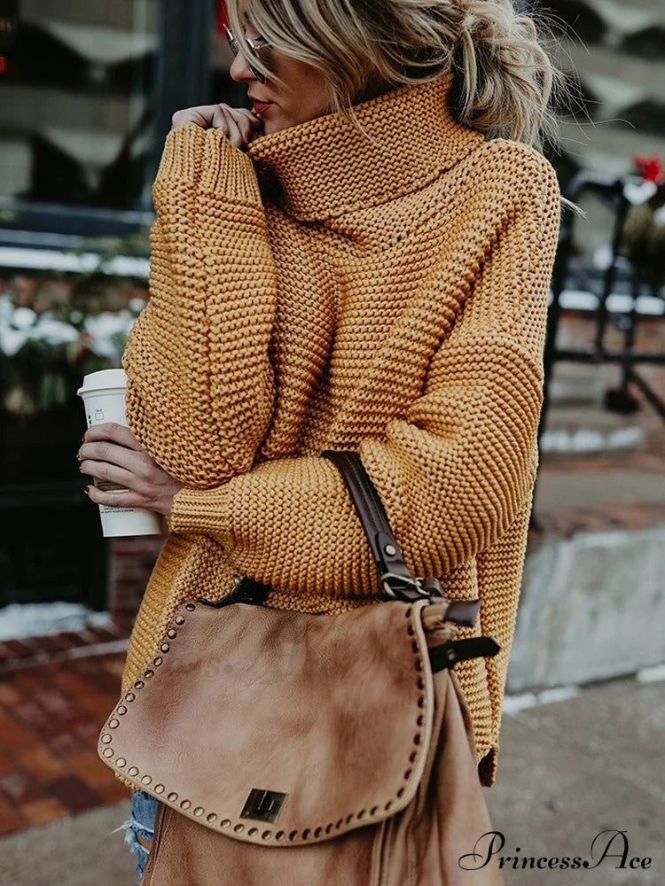 Warm Knitted Oversized Turtleneck Sweater Yellow / S Sweaters-L