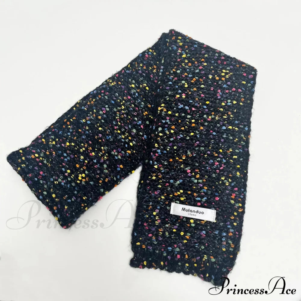 Warm Multi-Color Dot Acrylic Cashmere Small Scarf For Autumn Winter Black / L146Cm W14Cm Scarfs-L