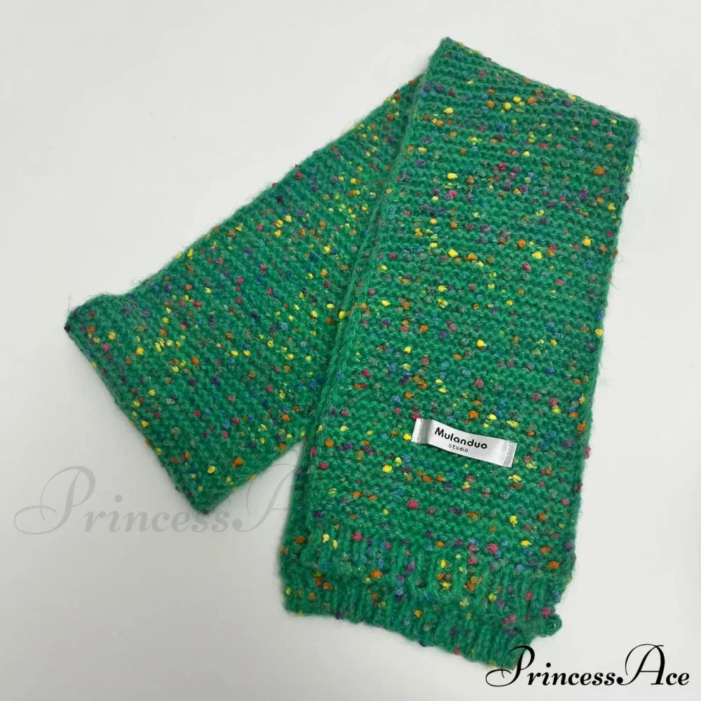 Warm Multi-Color Dot Acrylic Cashmere Small Scarf For Autumn Winter Fresh And Green / L146Cm W14Cm