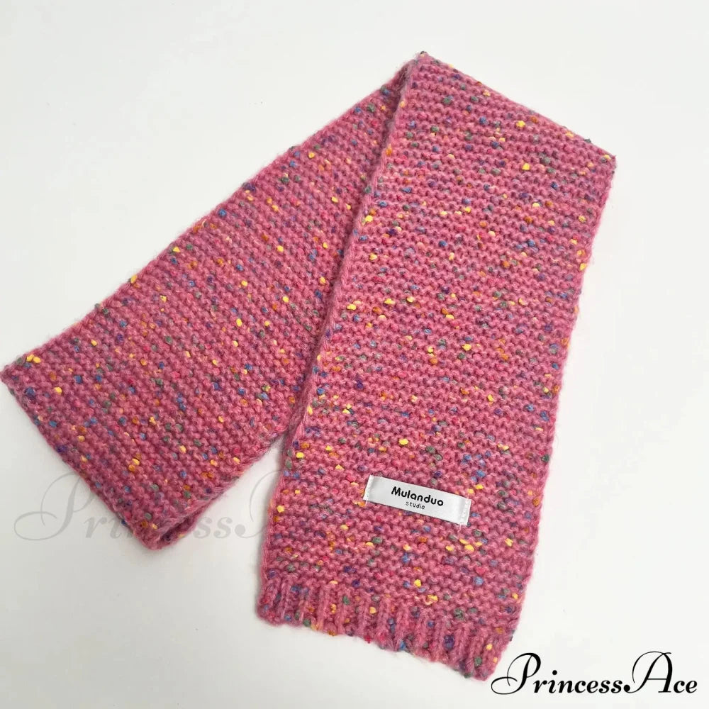 Warm Multi-Color Dot Acrylic Cashmere Small Scarf For Autumn Winter Pink / L146Cm W14Cm Scarfs-L