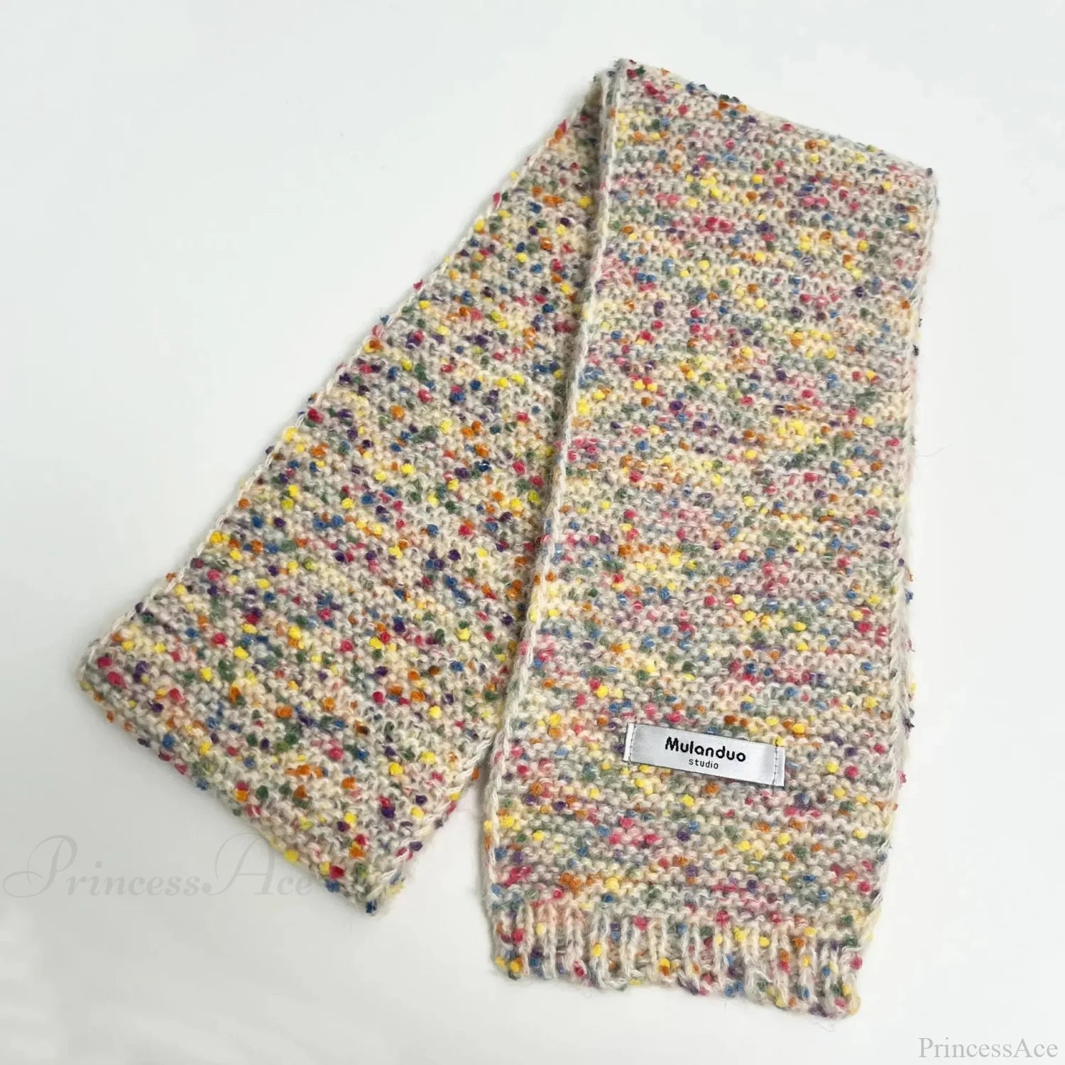 Warm Multi-Color Dot Acrylic Cashmere Small Scarf For Autumn Winter White Yellow / L146Cm W14Cm