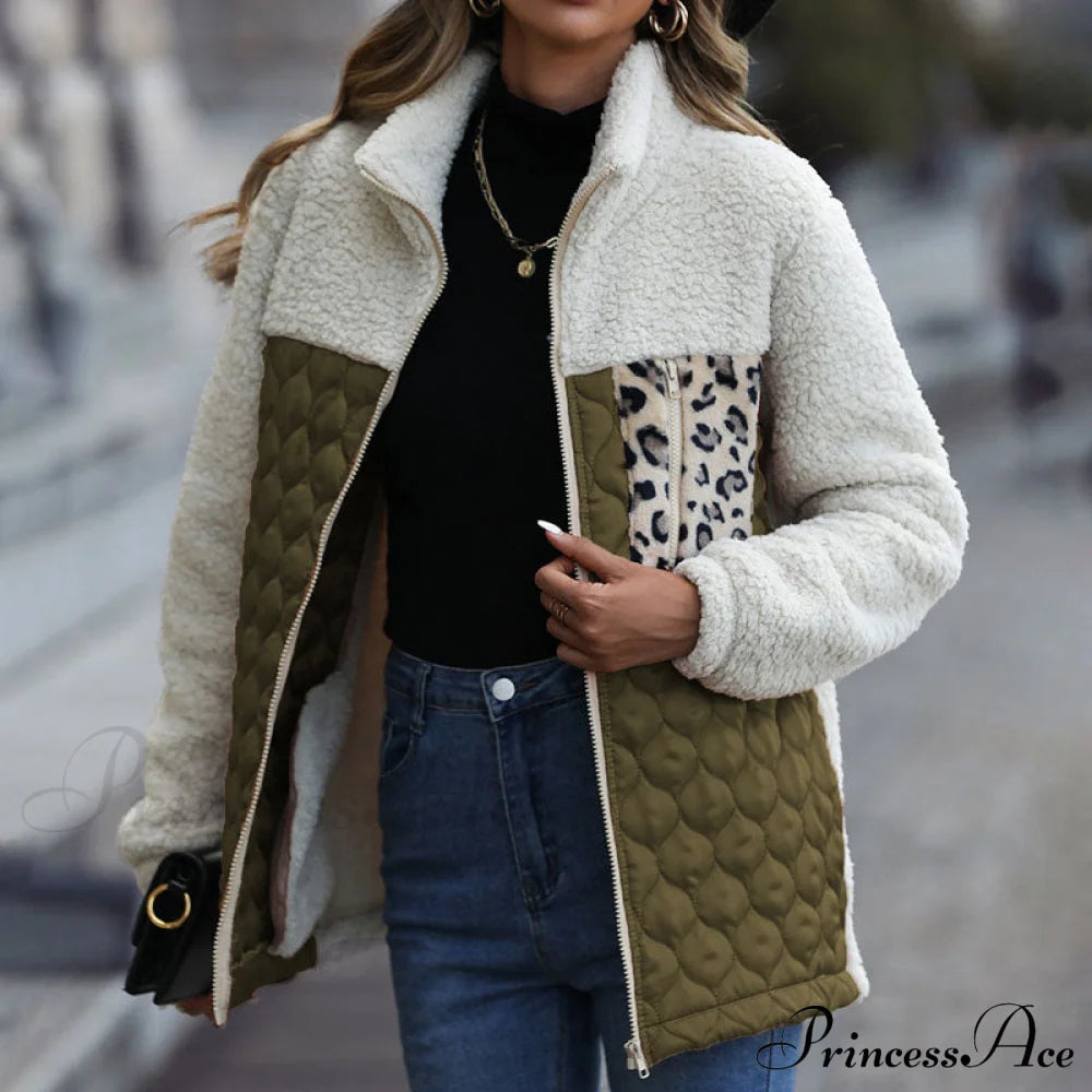 Patchwork Warm Plush Coat Army Green best Best Sellings cardigan cardigans clothes Sale tops Topseller