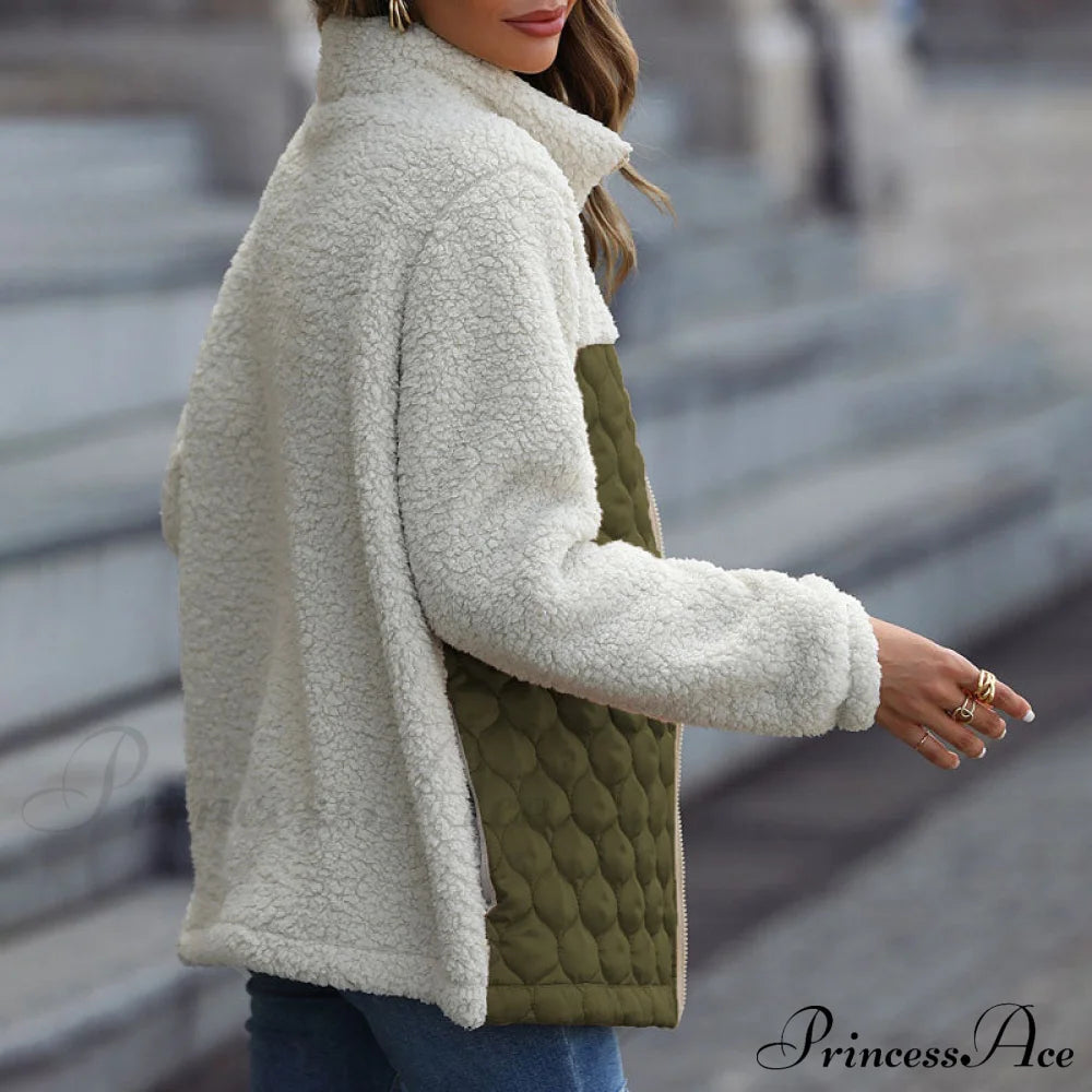 Warm Plush Patchwork Coat Coats