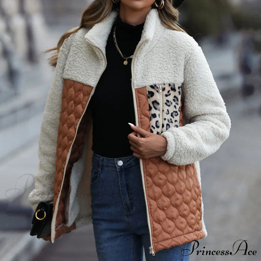 Patchwork Warm Plush Coat Coffee best Best Sellings cardigan cardigans clothes Sale tops Topseller