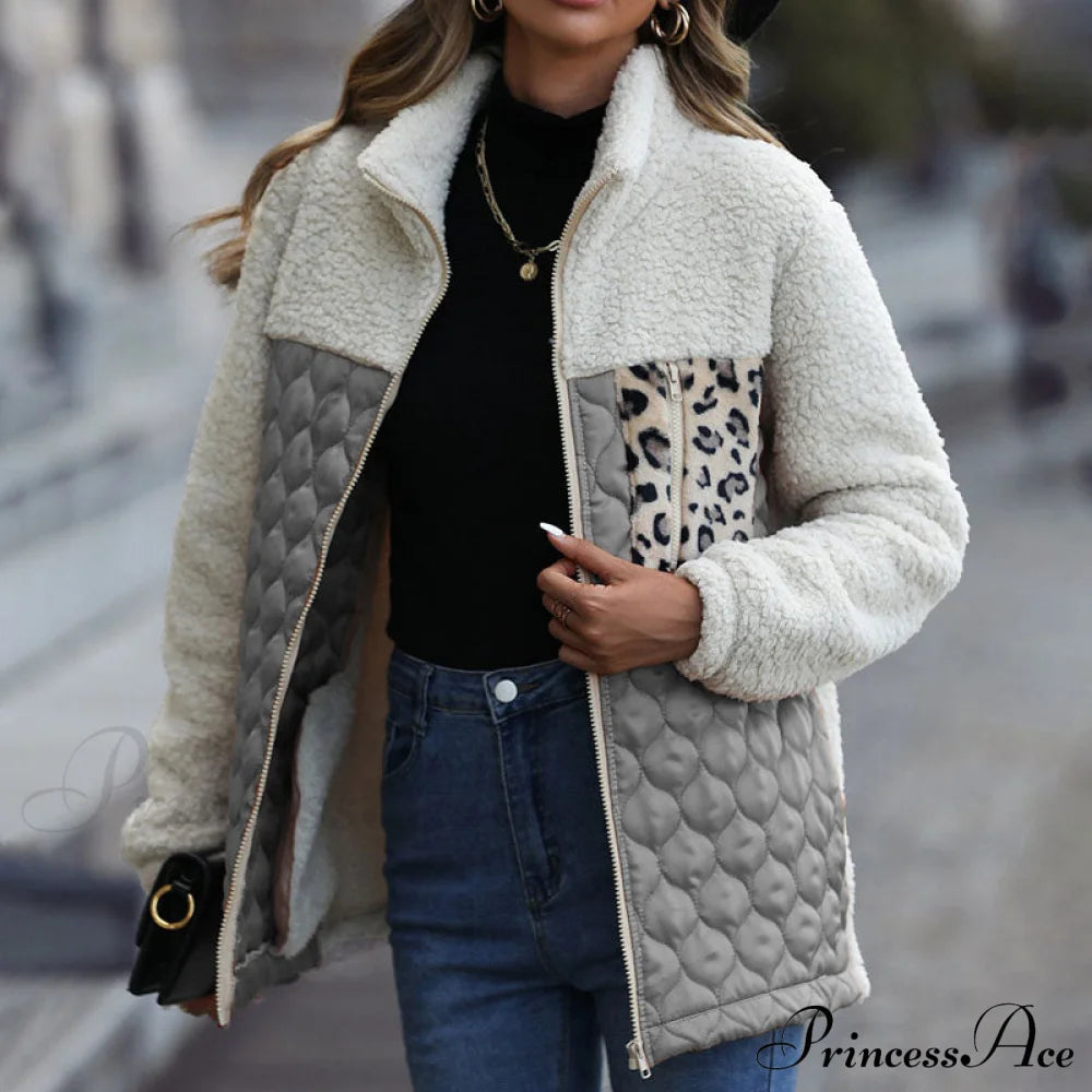 Patchwork Warm Plush Coat Gray best Best Sellings cardigan cardigans clothes Sale tops Topseller