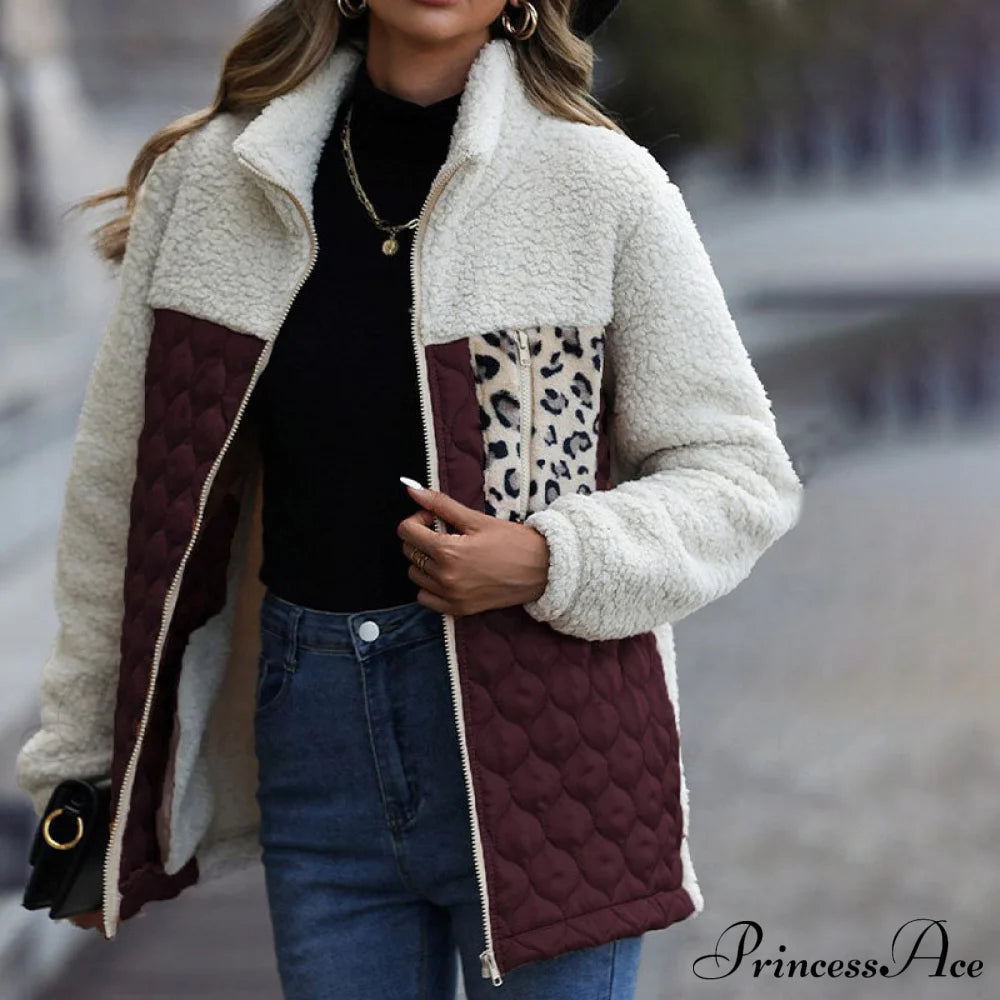 Patchwork Warm Plush Coat Wine Red best Best Sellings cardigan cardigans clothes Sale tops Topseller