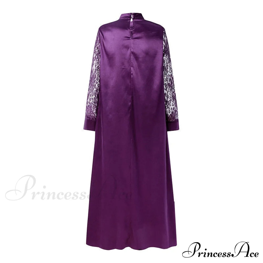 Warm-Season Long Gown Women’s Party And With Full-Length Kaftan Lace Patchwork Neck Sleeves