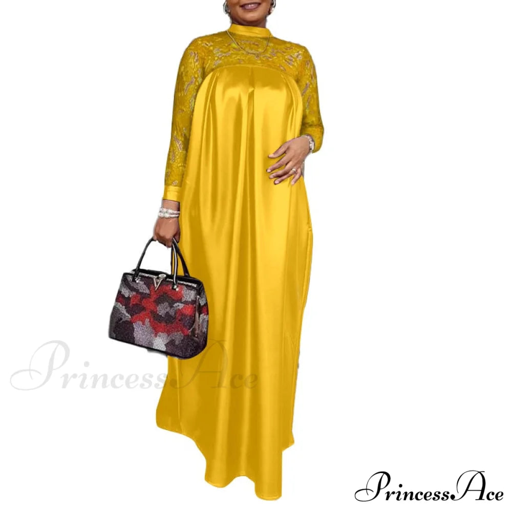 Warm-Season Long Gown Women’s Party And With Full-Length Kaftan Lace Patchwork Neck Sleeves