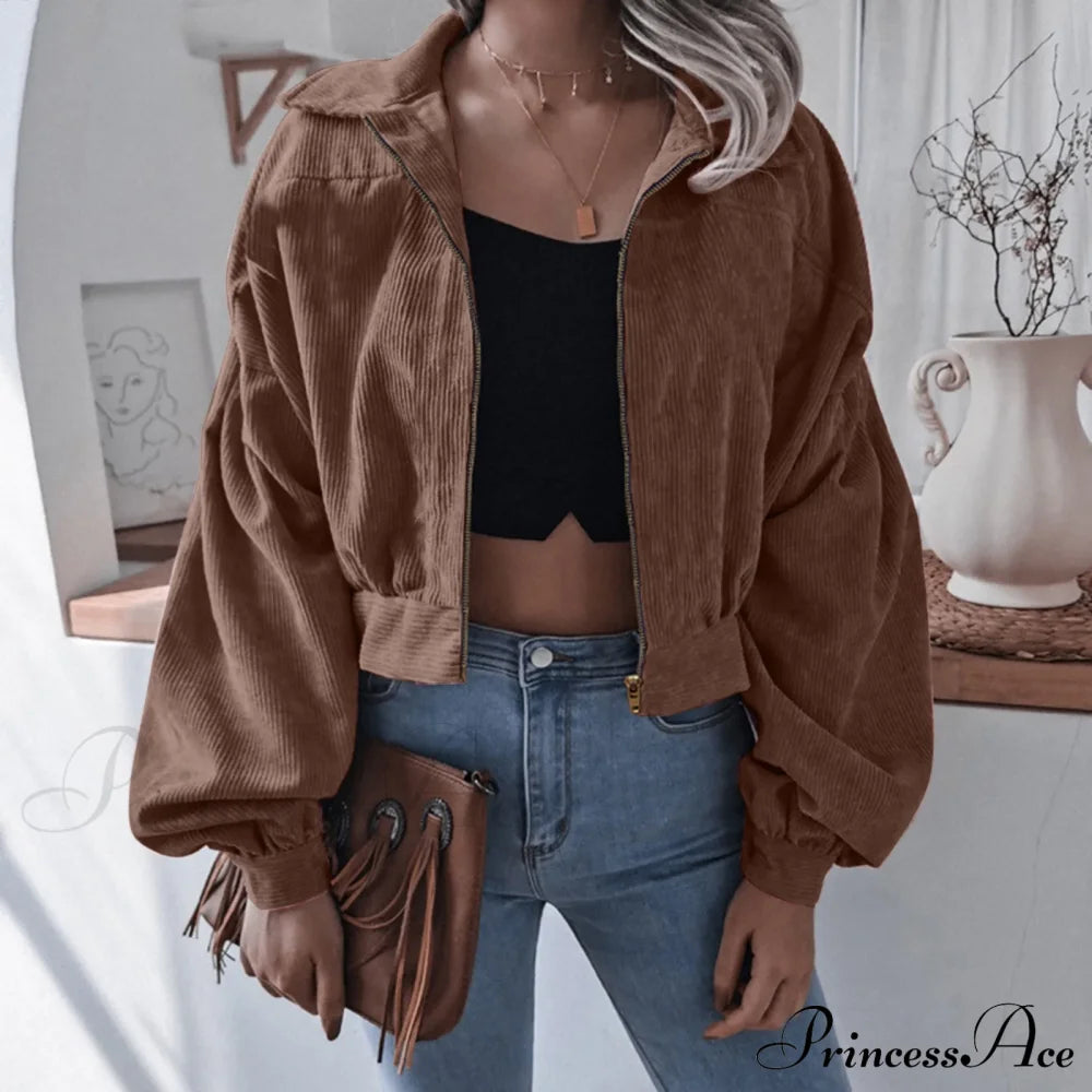 Warm Solid Stylish Chic Trendy Elegant Fashionable Classic Western Jacket Brown / S