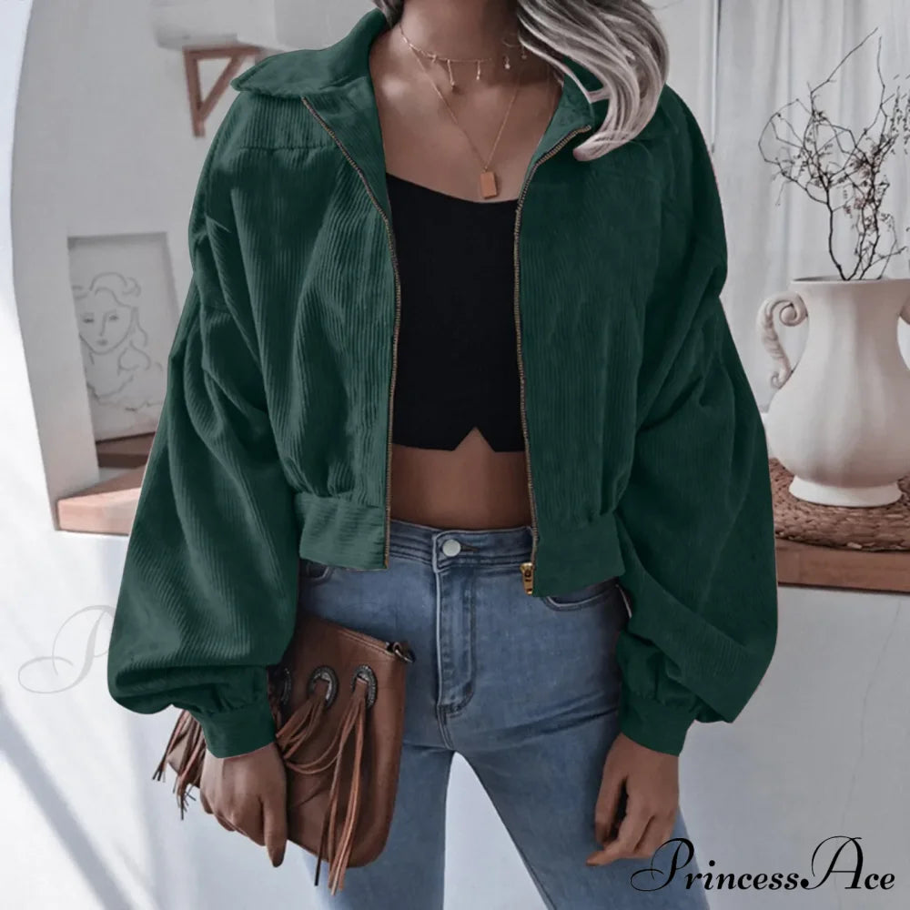 Warm Solid Stylish Chic Trendy Elegant Fashionable Classic Western Jacket Green / S