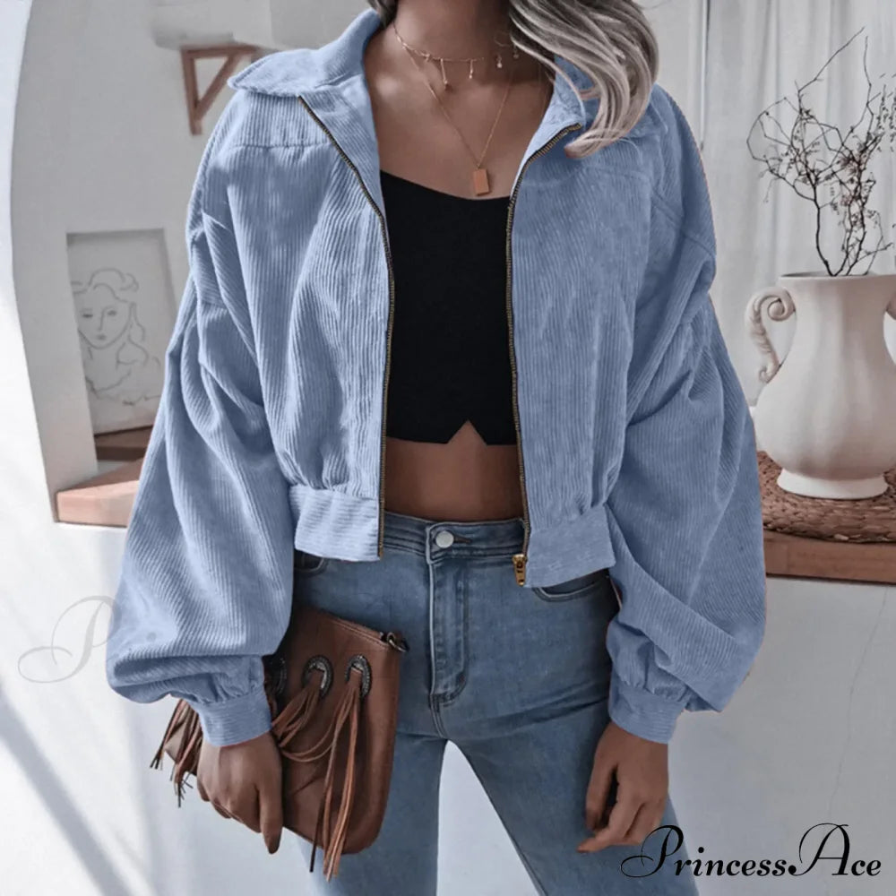 Warm Solid Stylish Chic Trendy Elegant Fashionable Classic Western Jacket Light Blue / S