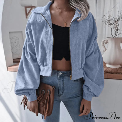 Warm Solid Stylish Chic Trendy Elegant Fashionable Classic Western Jacket Light Blue / S