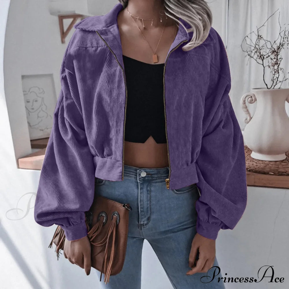 Warm Solid Stylish Chic Trendy Elegant Fashionable Classic Western Jacket Purple / S