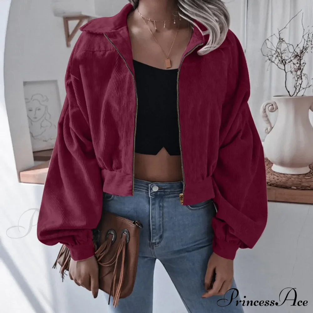 Warm Solid Stylish Chic Trendy Elegant Fashionable Classic Western Jacket Wine / S