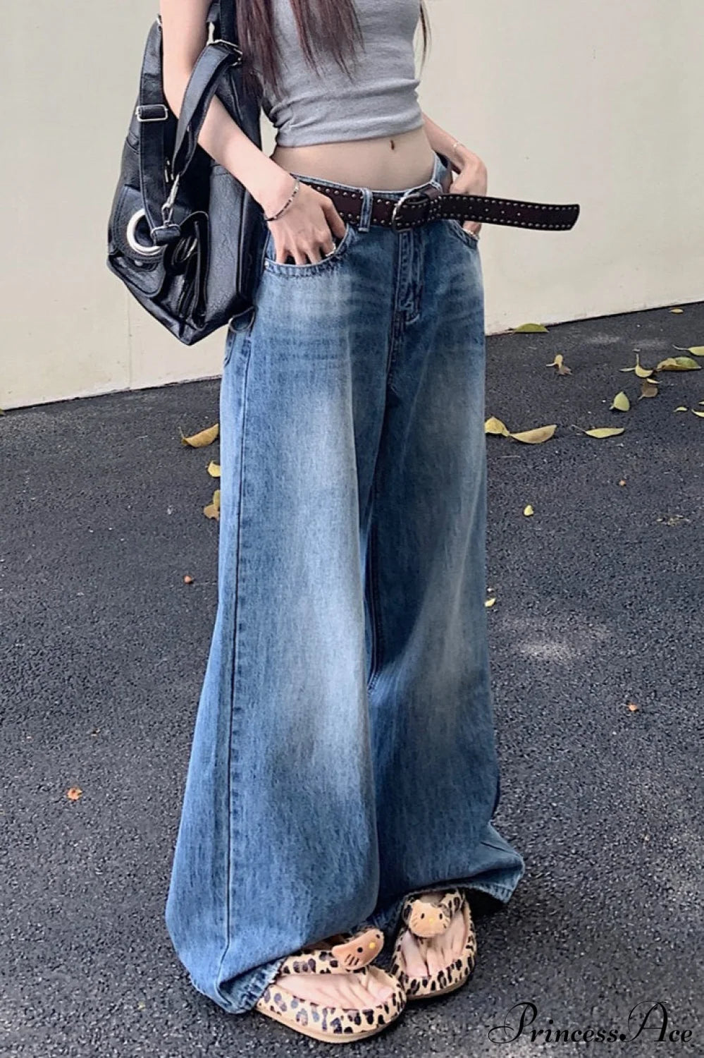 Washed High-Waisted Relaxed Straight Wide-Leg Jeans