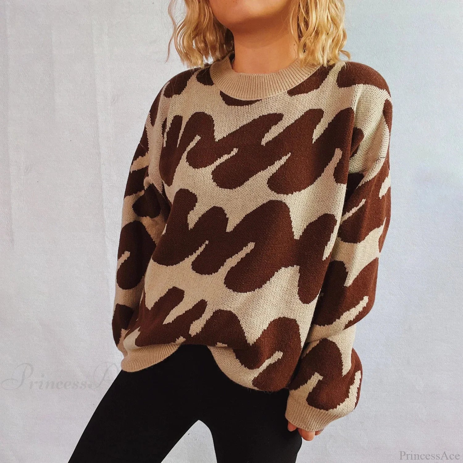 Wave Stripe Print Crew Neck Warm Sweater