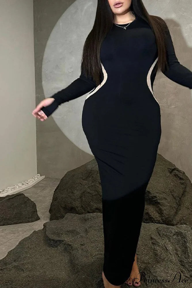 Wavy Slim Fit Midi Dress With Contrast Dresses