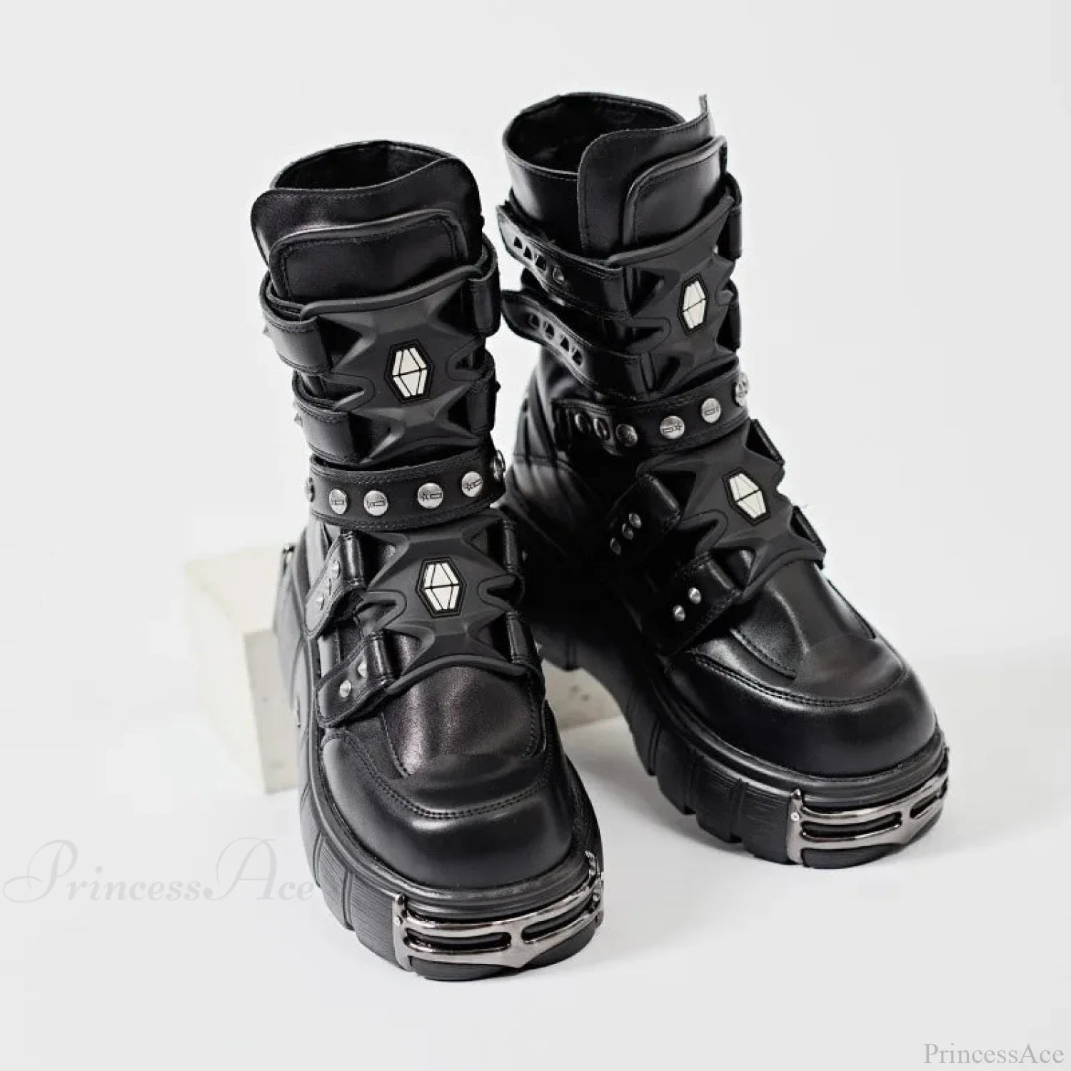 Weighty Metal Platform Motorcycle Dark Boot