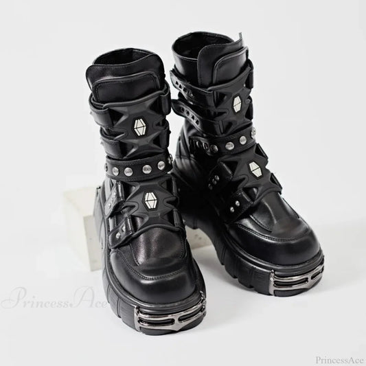 Weighty Metal Platform Motorcycle Dark Boot