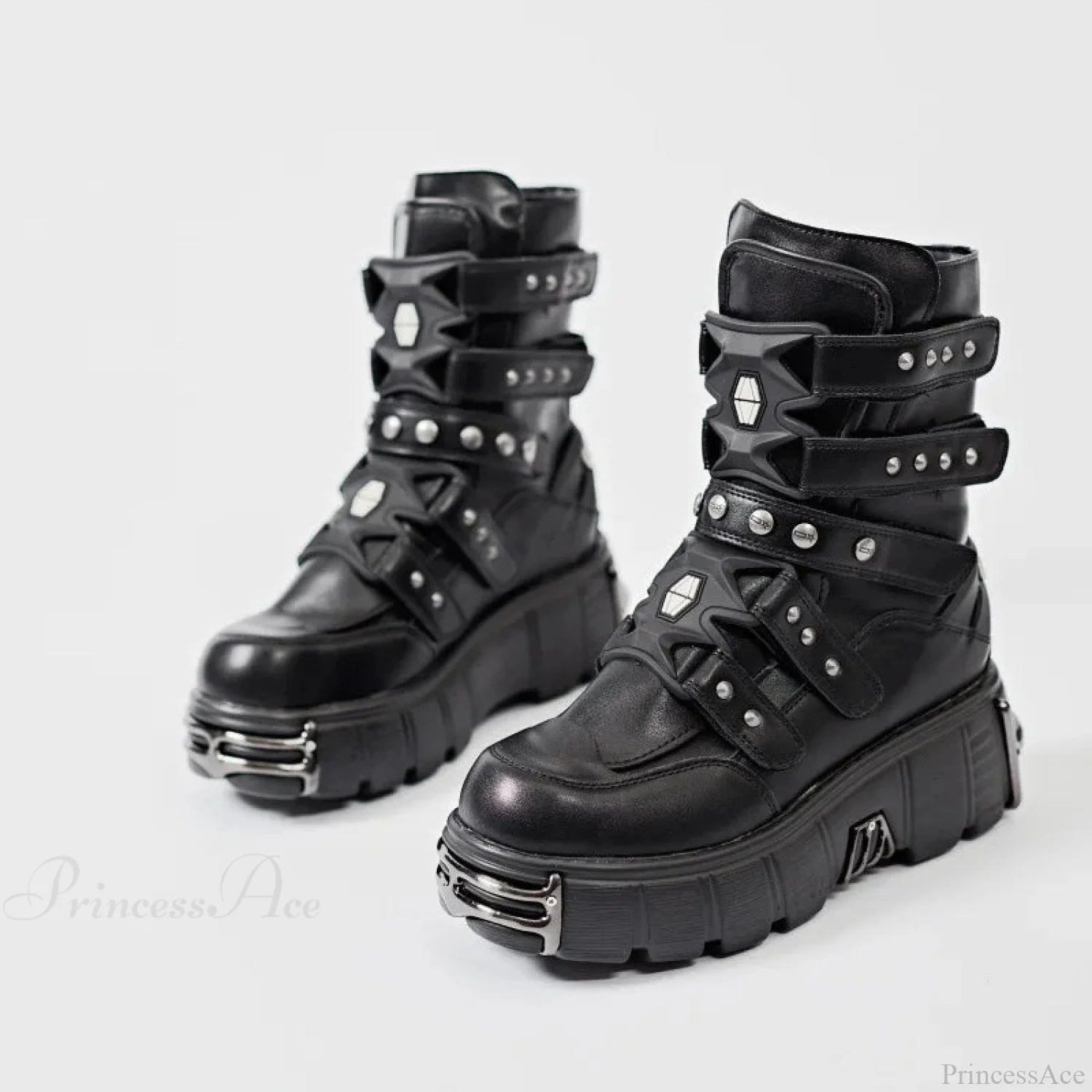 Weighty Metal Platform Motorcycle Dark Boot Black / 36