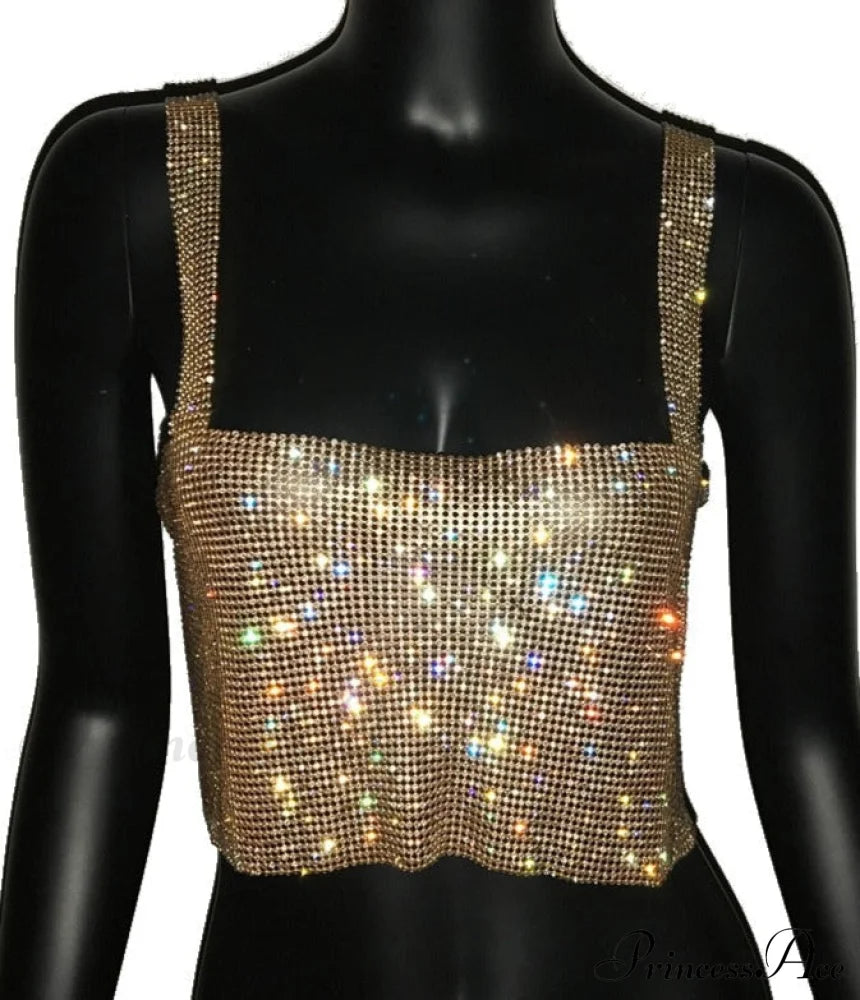 Wendy Top With Rhinestones Gold / Xs Tops & Blouses