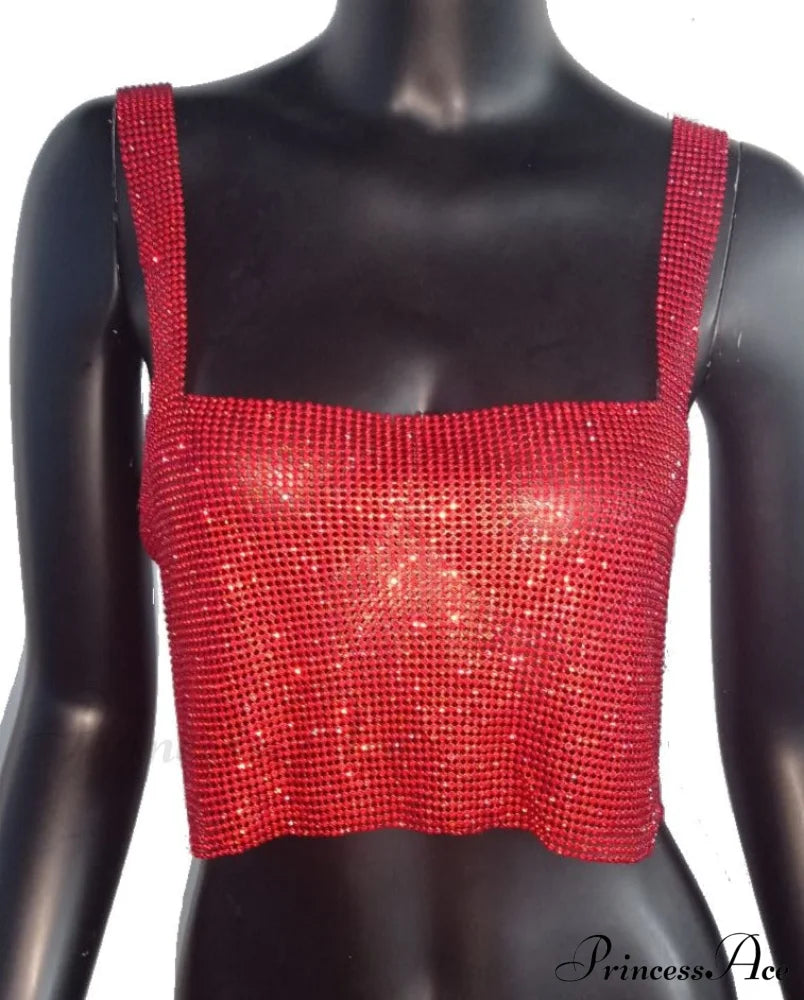 Wendy Top With Rhinestones Red / Xs Tops & Blouses