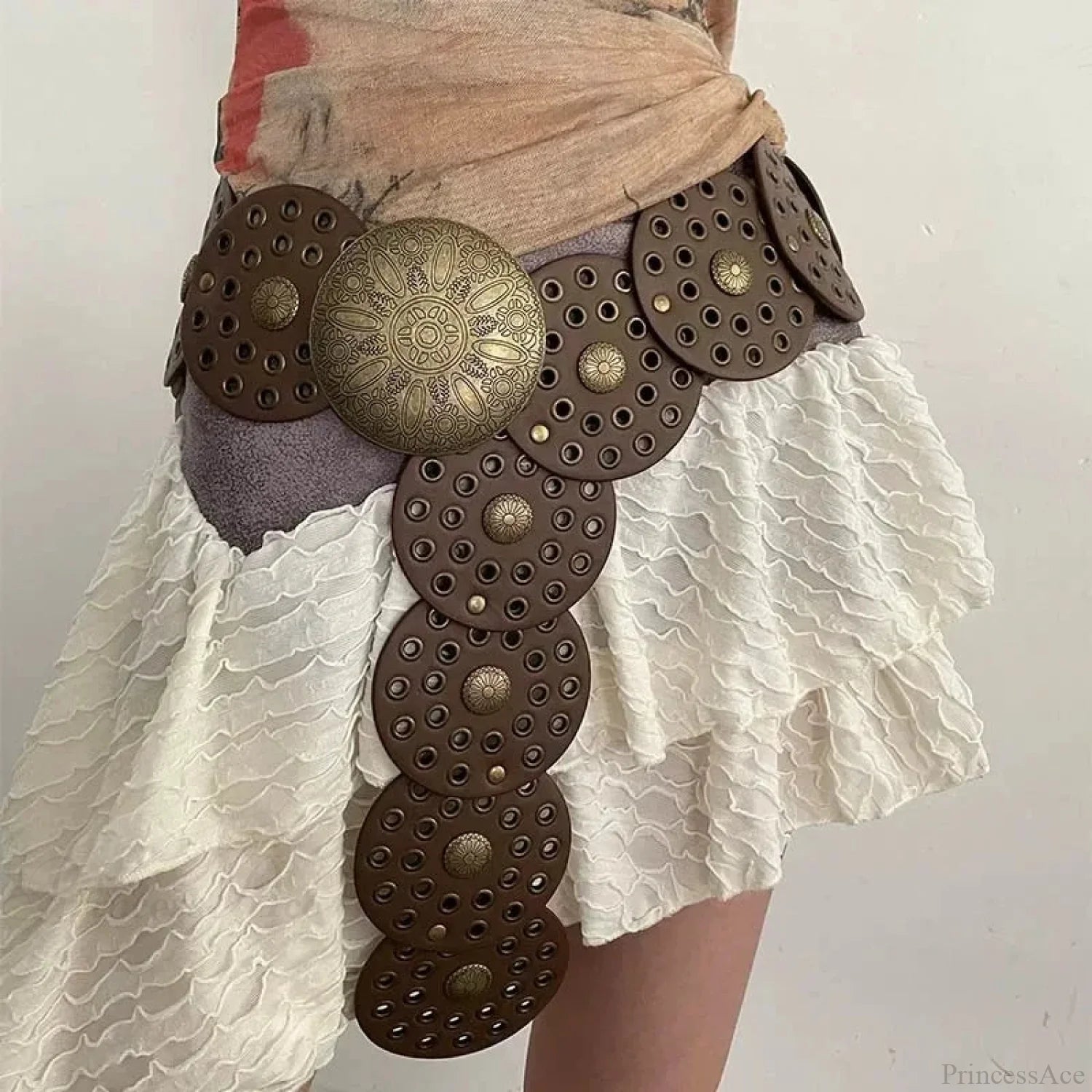 Western Mysterious Cowhand Broad Rivet Strap Coffee