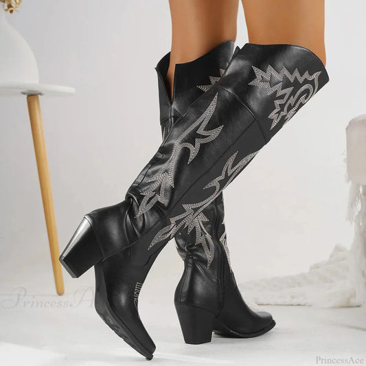 Western Tall Side Zipper Gothic Boot Black / 36