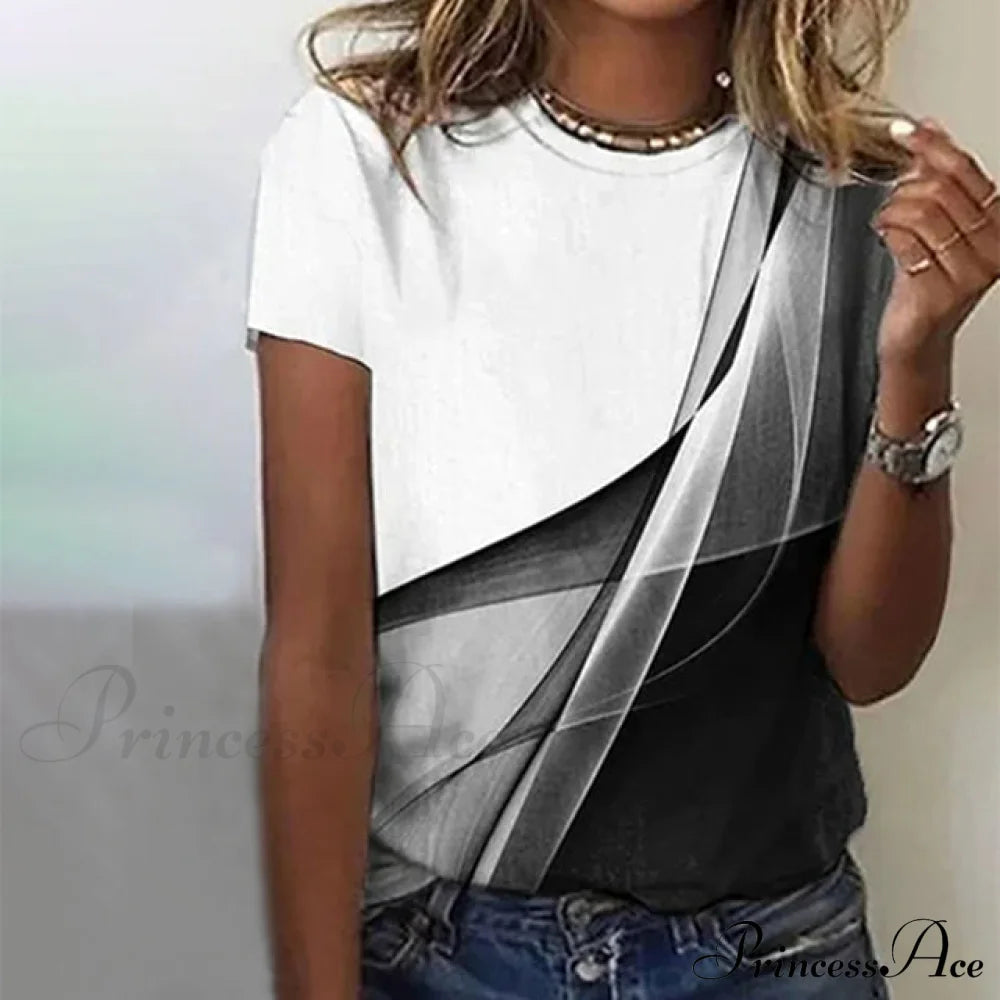 White And Gradient Black Tee Blouses