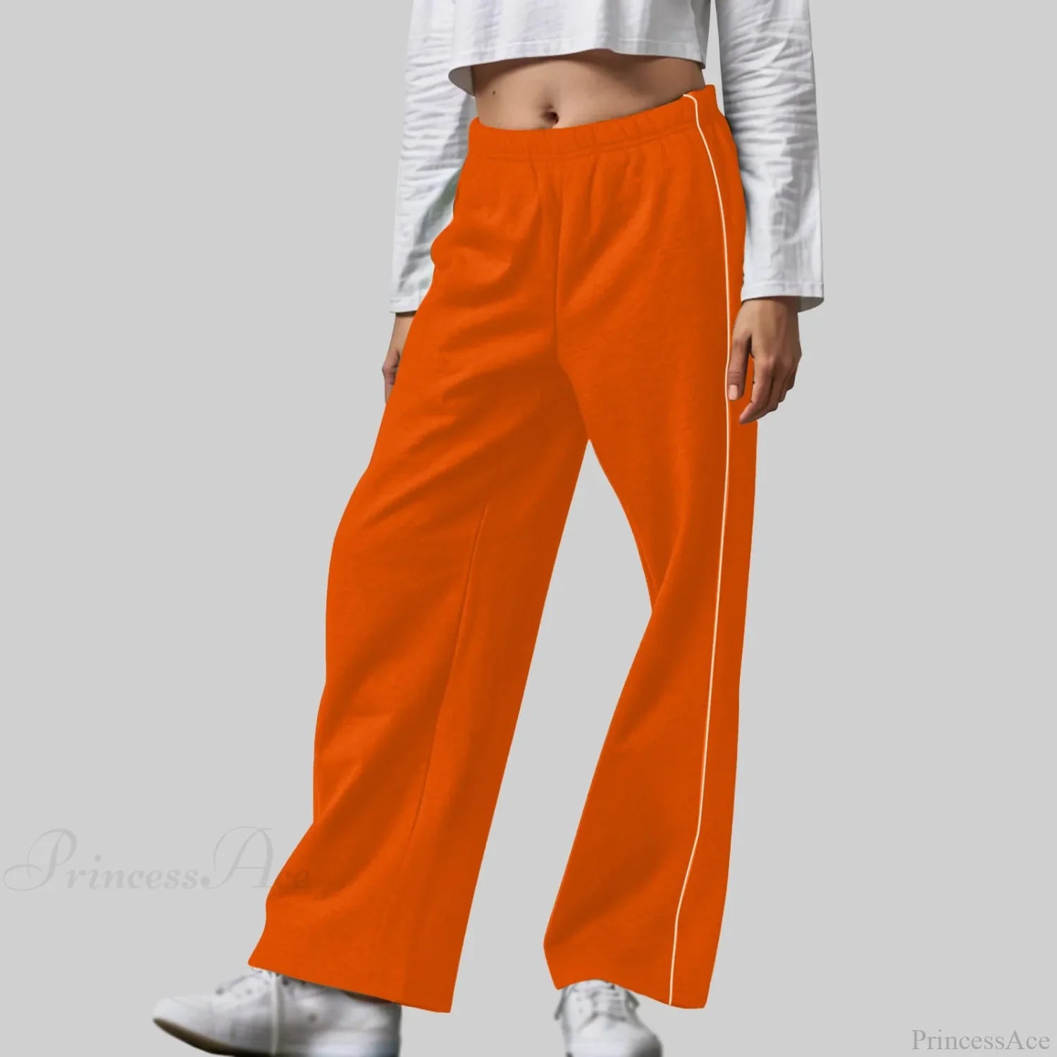 White Contrast Side Pants Orange / S