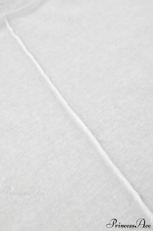 White Crew Neck Knit Panel Long Sleeve Tee
