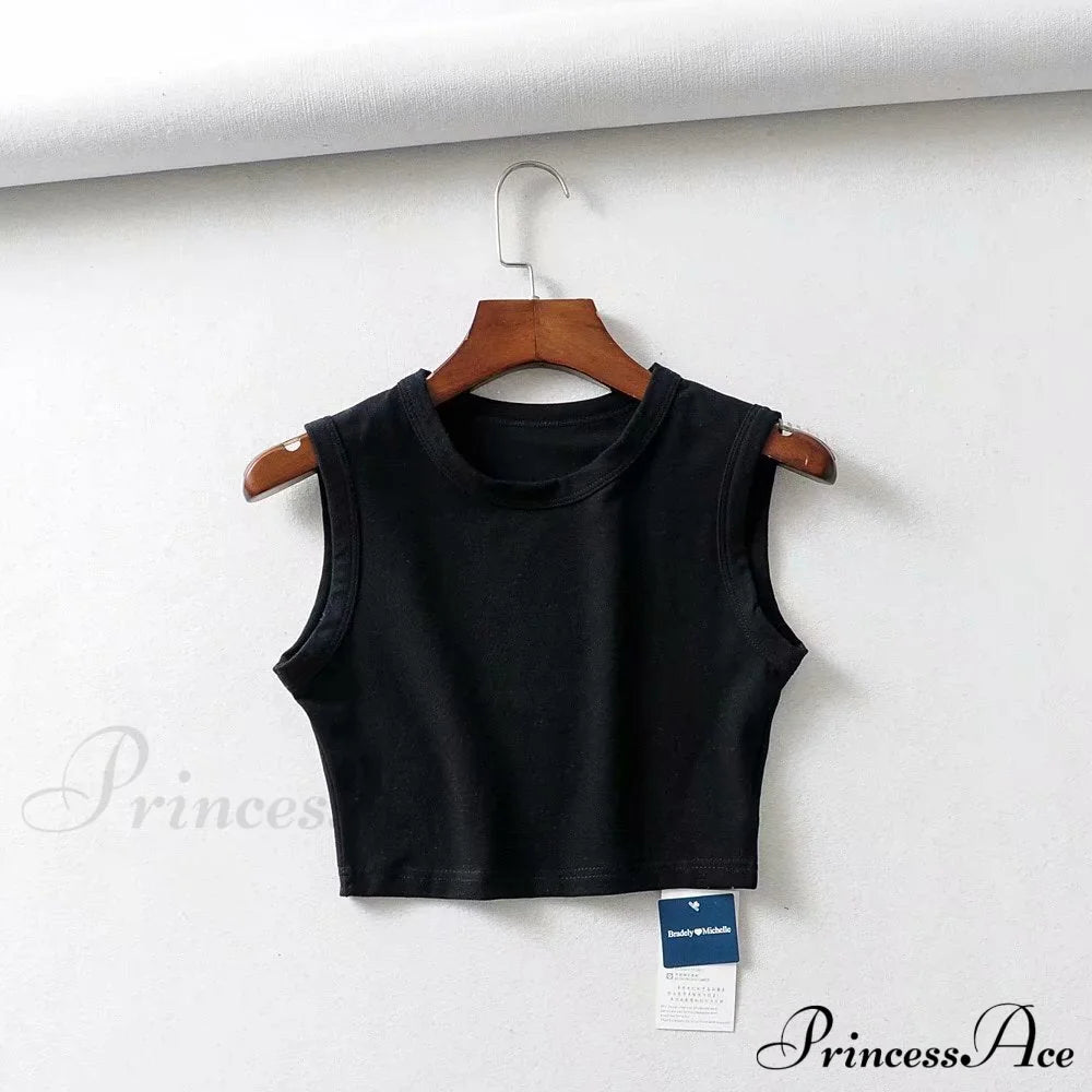 White Cute Short Crop Tops Black / S