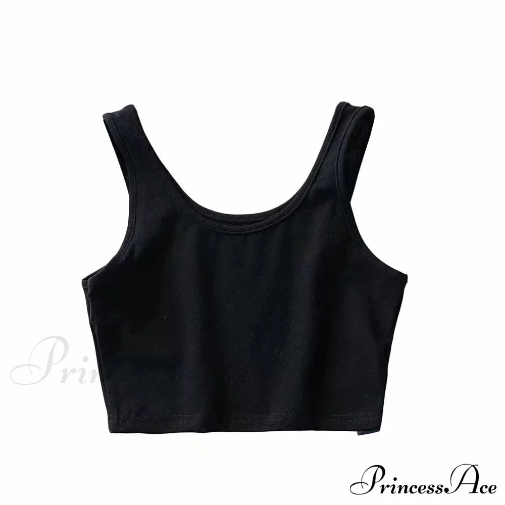 White Cute Short Crop Tops Black3 / S