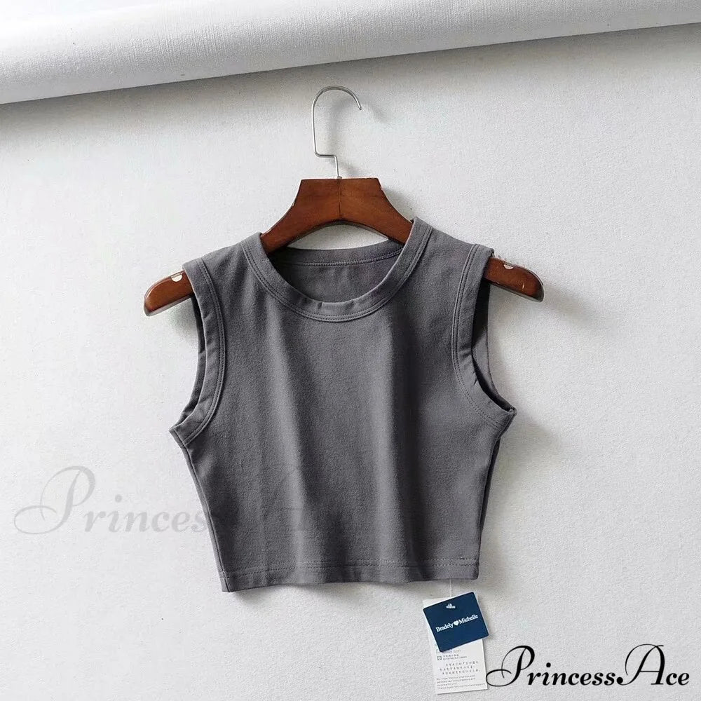 White Cute Short Crop Tops Dark Grey / S