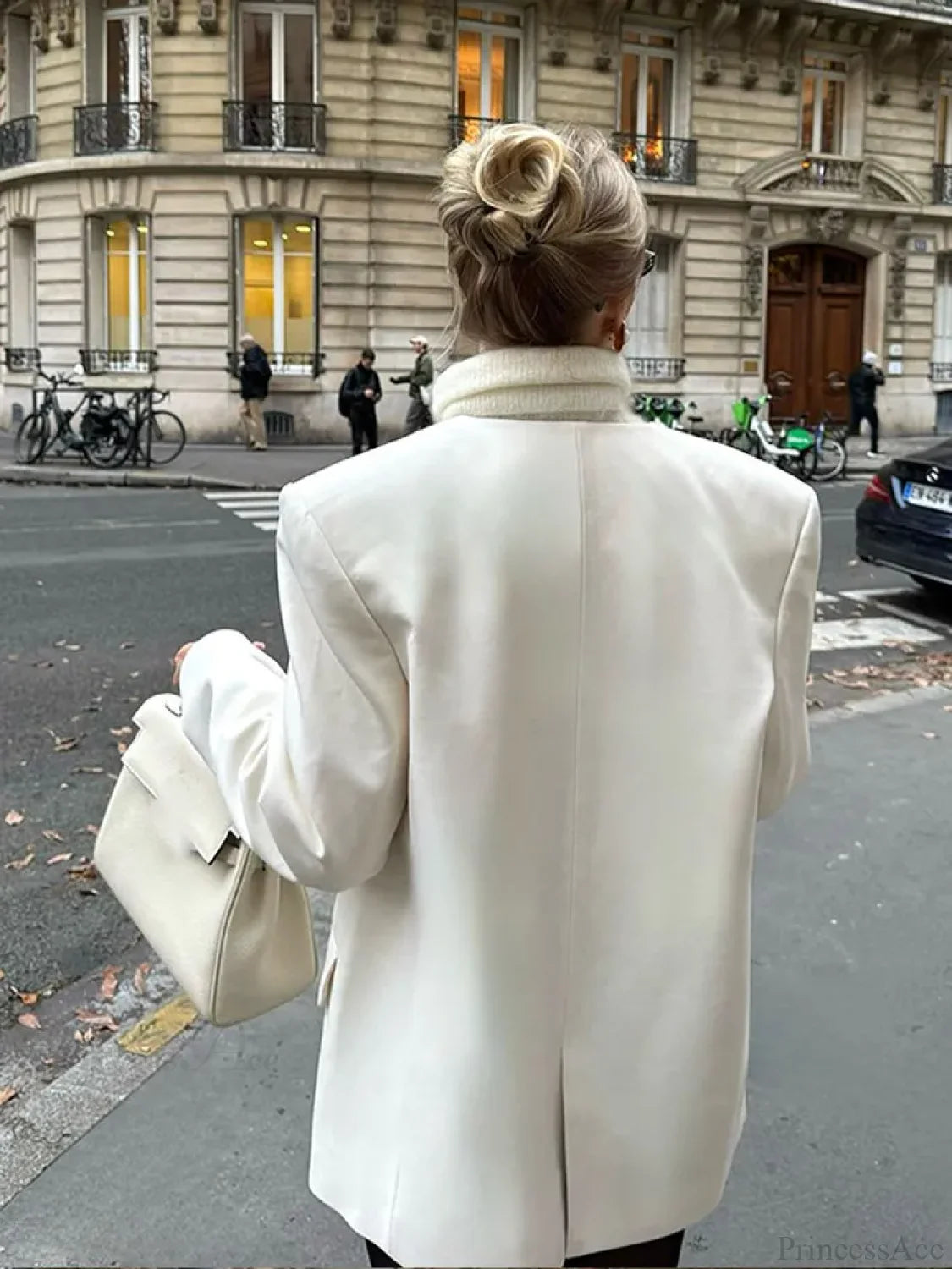 White Double Pockets V-neck Coat