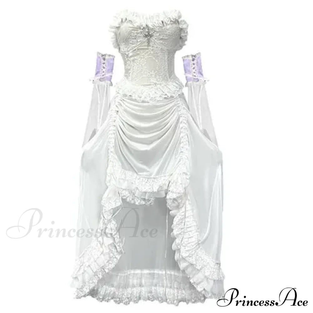 White Gothic Rope Lace Flying Sleeve Stiletto Strap Asymmetric Light Lolita Summer Party Evening