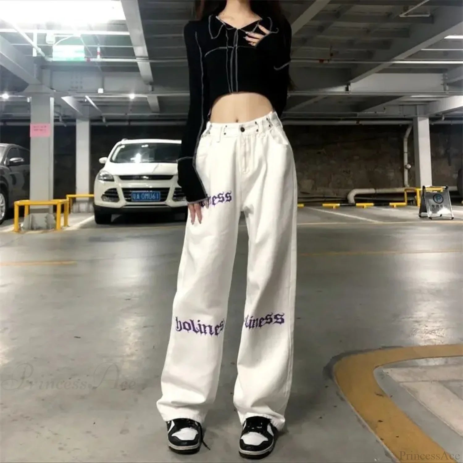 White High Waist Streetwear Pants WHITE / S (35-45KG)