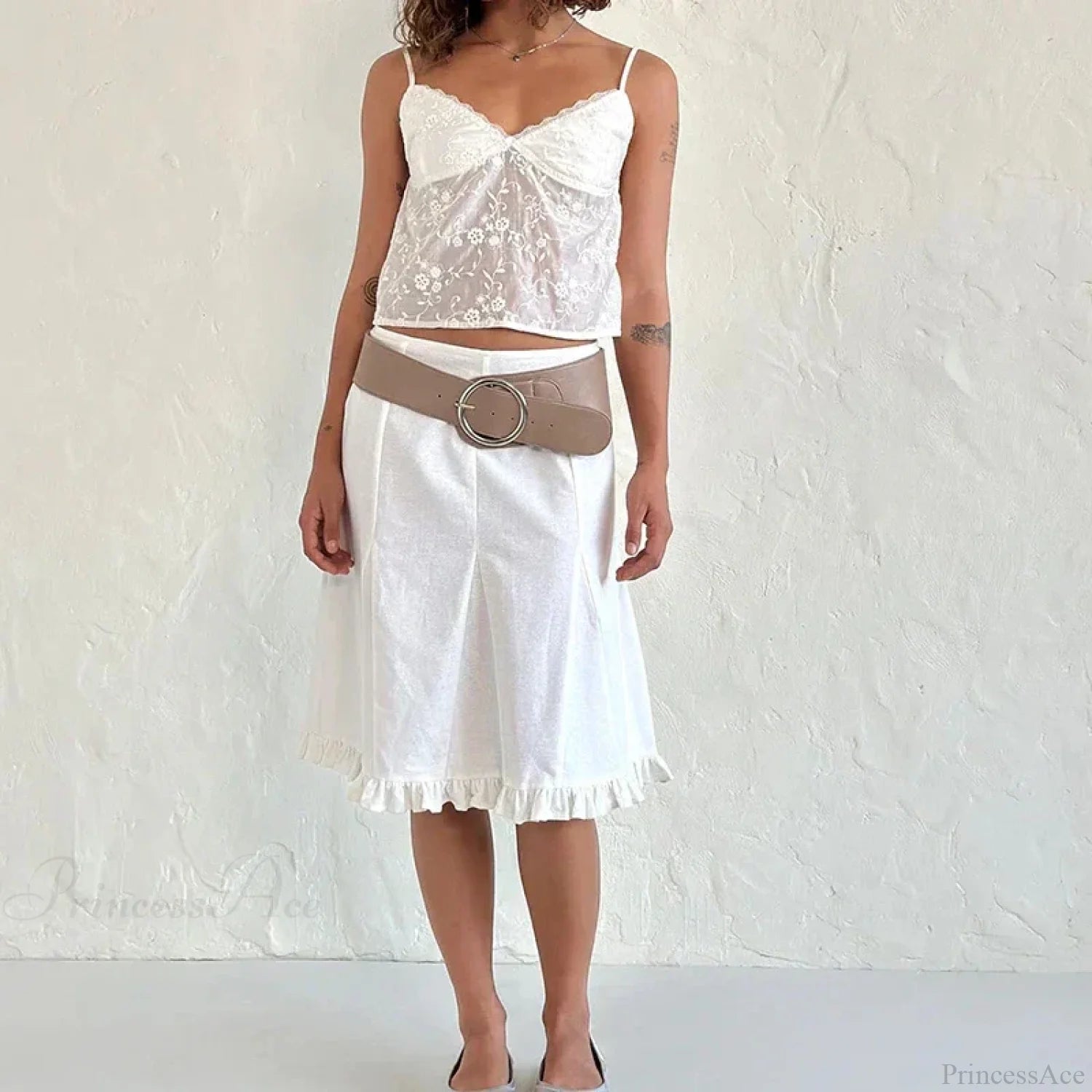 White Jacquard Floral Lace Trim V Neck Kawaii Fairycore 00s Y2K Camisole Crop Top croptop-250126