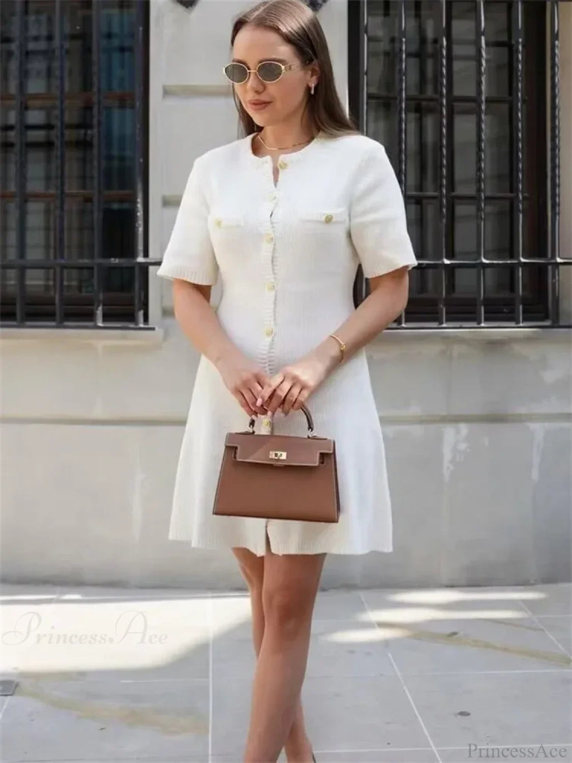 White Knit Pocket Mini Dress minidress-250223