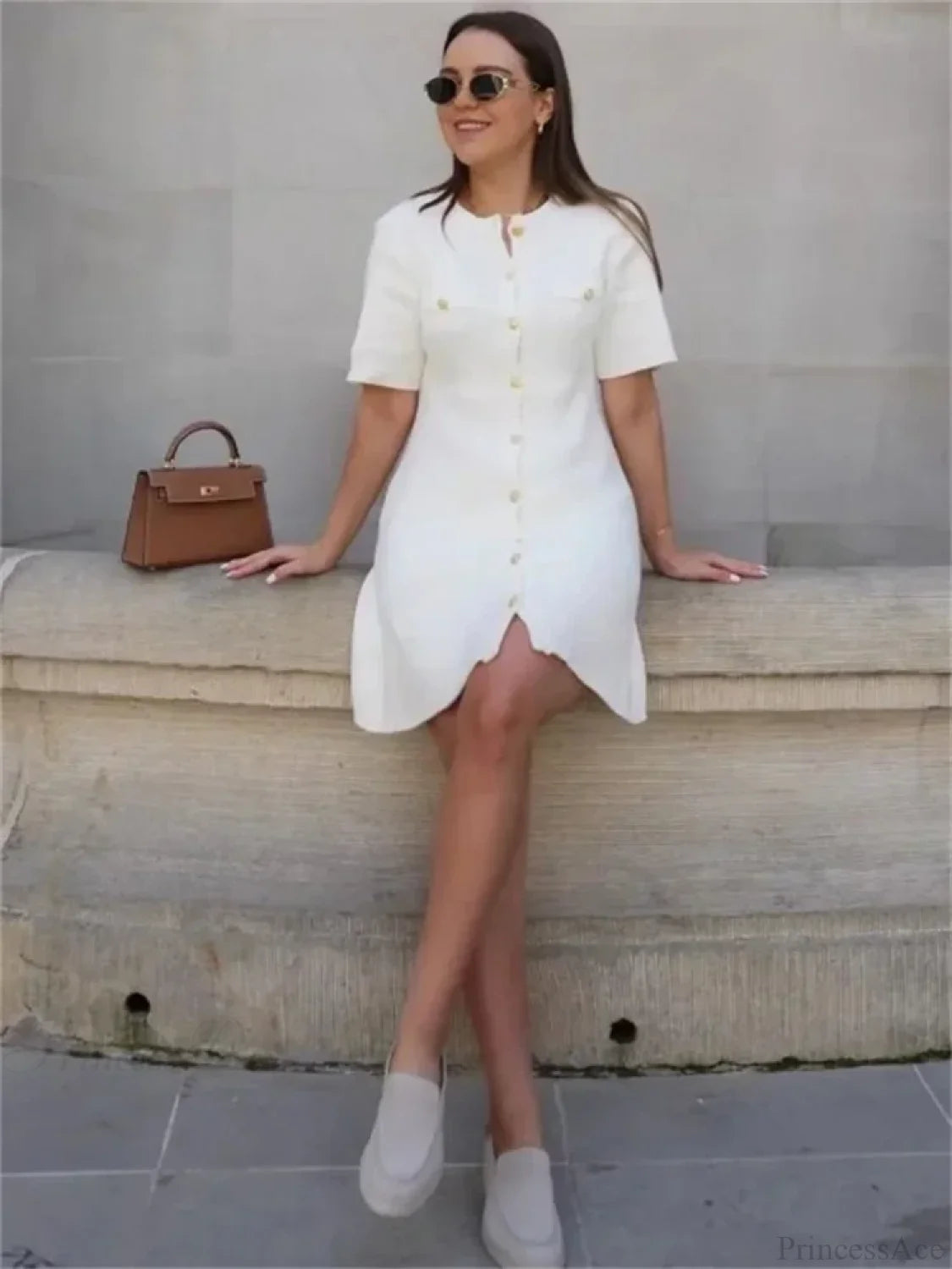 White Knit Pocket Mini Dress minidress-250223