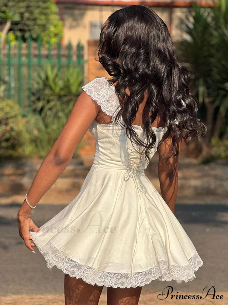 White Lace Floral Sleeveless Fairy Mini Dress