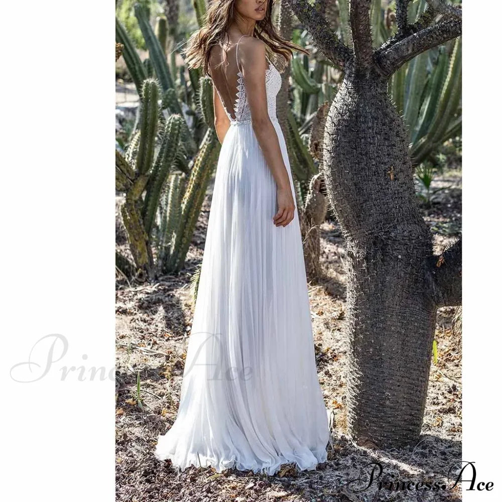 White Lace Maxi V-Neck Slim Sleeveless Boho Dress