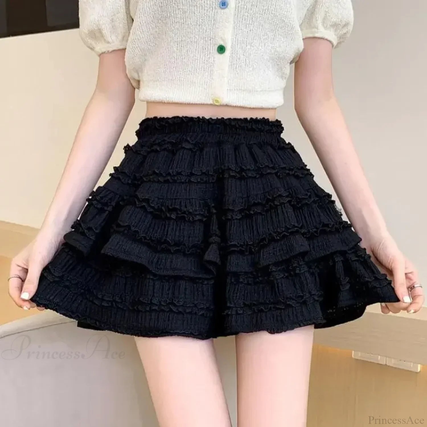 White Lace Spring Cake Skirt Black / S skirts-250223
