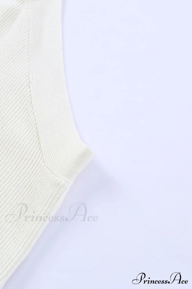 White Neck Knit Ribbed Halter Tank Cross Criss Top Tops